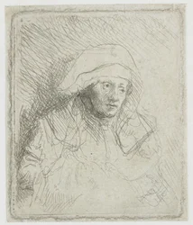 Zieke vrouw met een witte hoofddoek (Saskia)