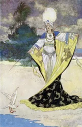 Prinses Giauhara verandert Koning Beder in een Witte Vogel