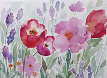 Bloeiende aquareltuin