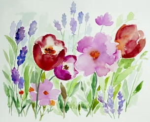 Bloementuin in aquarel