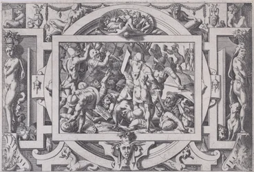 Jason gooit een steen naar de reuzen