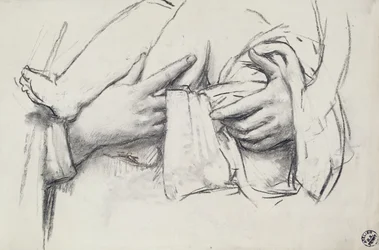 Studie van de hand voor Onze-Lieve-Vrouw van Morienval in Oise, Frankrijk (houtskool op papier)