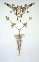 Haarornament door Lalique en hanger door Philippe Wolfers