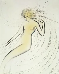 Trepied Sirene, opalescente schaal met een detail van een waternimf door Lalique