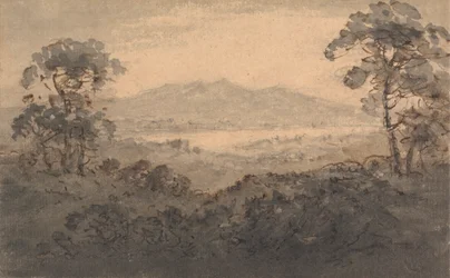 Landschap met meer en bergen