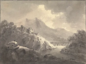 Landschap met een kasteel en een brug