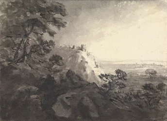 Landschap met een kasteel op een heuvel in de verte