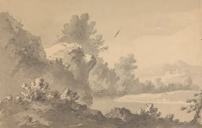 Rivierlandschap met kasteel in de verte
