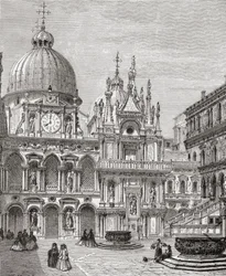Binnenplaats van het Dogepaleis, Venetië, Italië in de late 19e eeuw. Uit Italiaanse foto