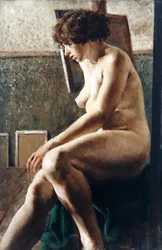 Zittende vrouwelijke figuur
