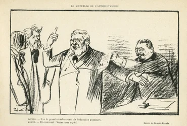 Illustratie door Ricardo Flores (1878-1918) in Le Rire, 27/07/12 - De Waterloo van Antimilitarisme - Antimilitarisme - Jaurès Jean, Hervé Gustave (1871-1944)