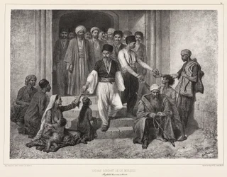 Tataren komen uit de moskee, Baghtcheh-Sarai, Krim