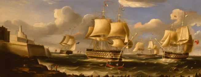 H.M.S. Queen in Valetta / Schilderij van R.B. Spencer, 1848