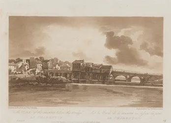 Aan de Oevers van de Marne onder de Brug bij Charenton 1803; Plaat 19 uit Zichten in Parijs, het Emanuel Volume tracing van de plaat B1981.25.2628