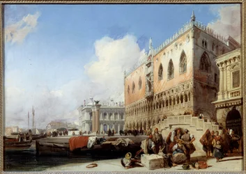 Zicht op Venetië, de Quai des Schiavoni en het Paleis van de Doges