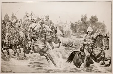 De grote opmars: Royal Horse Artillery (Cavalry Division) steekt de Vaal over