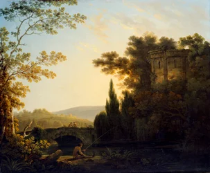 Klassiek landschap met een tempel