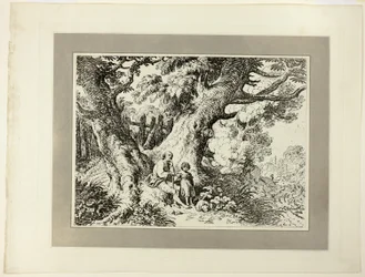 Oude Bomen met Oude Man, een Meisje en een Hond, uit de eerste uitgave van Specimens of Polyautography