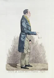 Uitzicht op Lloyds na een stormachtige nacht, 1824 (gekleurde ets)