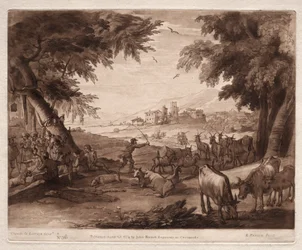 Liber Veritatis: Nr. 36, Pastorale Scène met Dorpsbewoners en een Kudde Ossen en Geiten