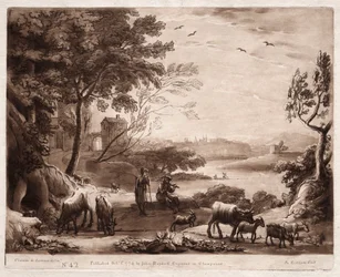 Liber Veritatis: Nr. 42, Een rivierlandschap met een herder en herderin en een kudde vee