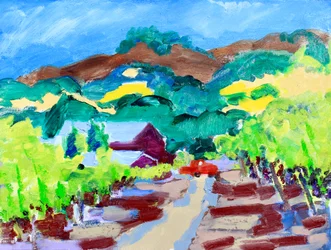 Rode Vrachtwagen in een Wijngaard, Californië, 2021