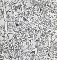 Straatkaart van Londen rond Guildhall, c.1795 (prent)