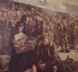 Terug naar het front: Victoria Railway Station 1917 (olieverf op doek) (detail van 237394)
