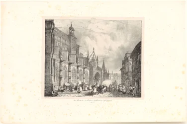 Gezicht op de kerk Saint-Gervais-et-Saint-Protais in Gisors, blad uit de reeks "Voyages pittoresques et romantiques dans l
