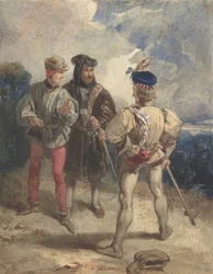 Quentin Durward en de vermomde Lodewijk XI recto, Studie van mannelijk figuur verso