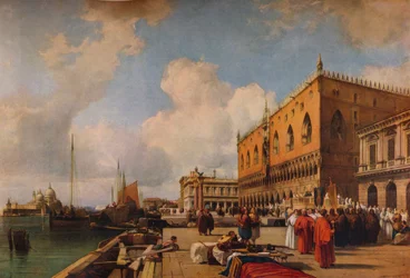 Venetië: Dogenpaleis met een Religieuze Processie, ca. 1828