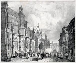 Pittoreske en romantische reizen in het oude Frankrijk, Normandië: Kerk van Saint Gervais en Saint Protais in Gisors