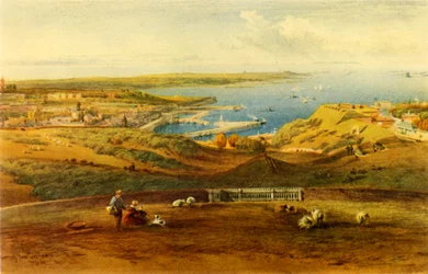 Algemeen uitzicht op Guernsey vanaf Port George, 1850, 1946