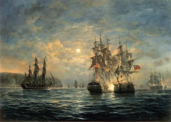 Verloving tussen de Bonhomme Richard en de Serapis bij Flamborough Head, 1779