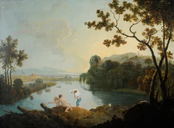 Klassiek landschap met badende jongens