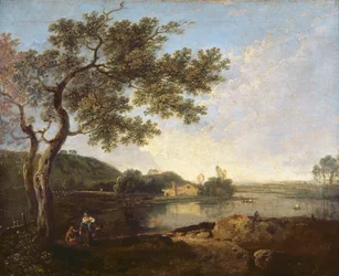 Italiaans rivierlandschap met figuren