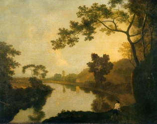 Riviergezicht met figuren aan de oever, ca. 1760