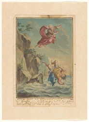 Mentor gooit Telemachus van een rots en springt hem achterna (Telemachus-reeks)