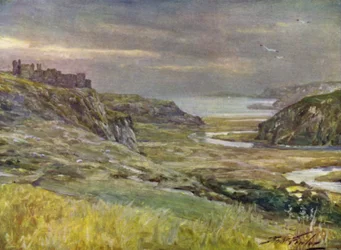 Pennard Castle, Glamorganshire (kleur litho)