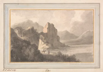 Figuren in een rotsachtig romantisch landschap