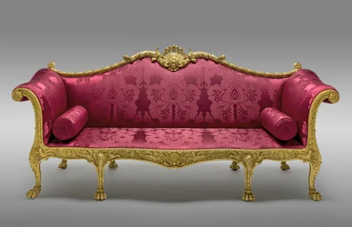 De Dundas Sofa, in opdracht gegeven 1764, gemaakt 1765 (verguld grenen en beuken, met latere zijden bekleding)