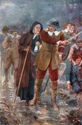 De pelgrims in de betoverde grond (kleurenlitho)