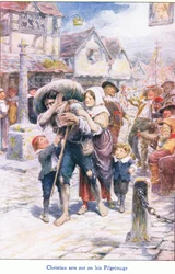 Christian begint aan zijn pelgrimstocht, uit The Pilgrims Progress gepubliceerd door John F Shaw & Co, ca. 1900