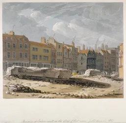 Restanten van de Londense muur die in 1817 werden afgebroken, City of London, 1817