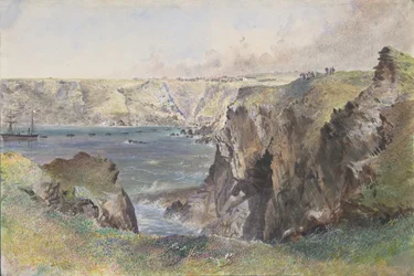 Foilhummerum Bay, Valentia, vanaf Cromwell Fort: De Caroline legt de aarddraad op 21 juli 1865