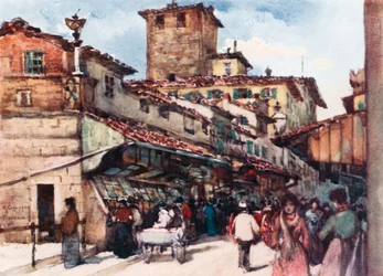 Een studie over de Ponte Vecchio (kleurenlitho)