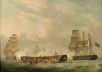 Actie op zee: een Franse fregat volledig ontmast, laat 18e eeuw