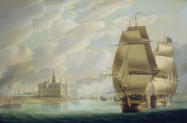 Nelson dwingt de doorgang van het geluid, 30 maart 1801, voorafgaand aan de Slag bij Kopenhagen