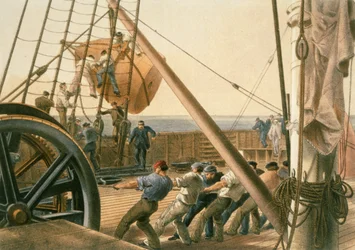 Voorbereidingen om een van de grote boeien te lanceren, 2 augustus