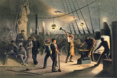 De smederij aan dek van de Great Eastern, nacht van 9 augustus